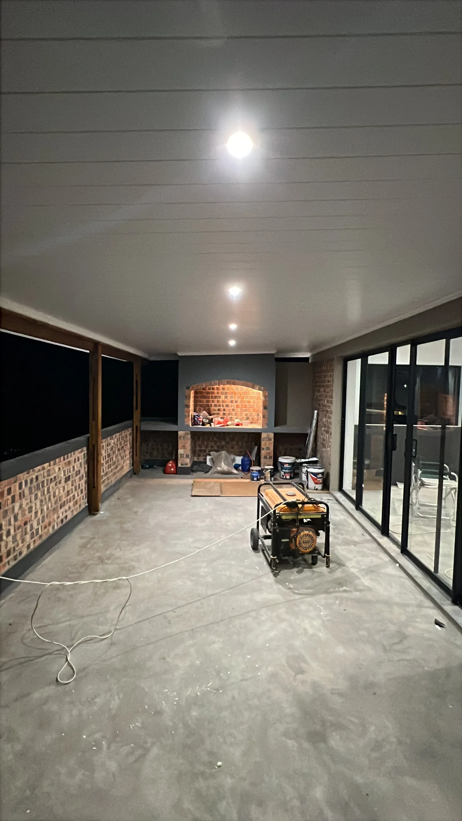 Balcony roofed, with ceiling and downlights in