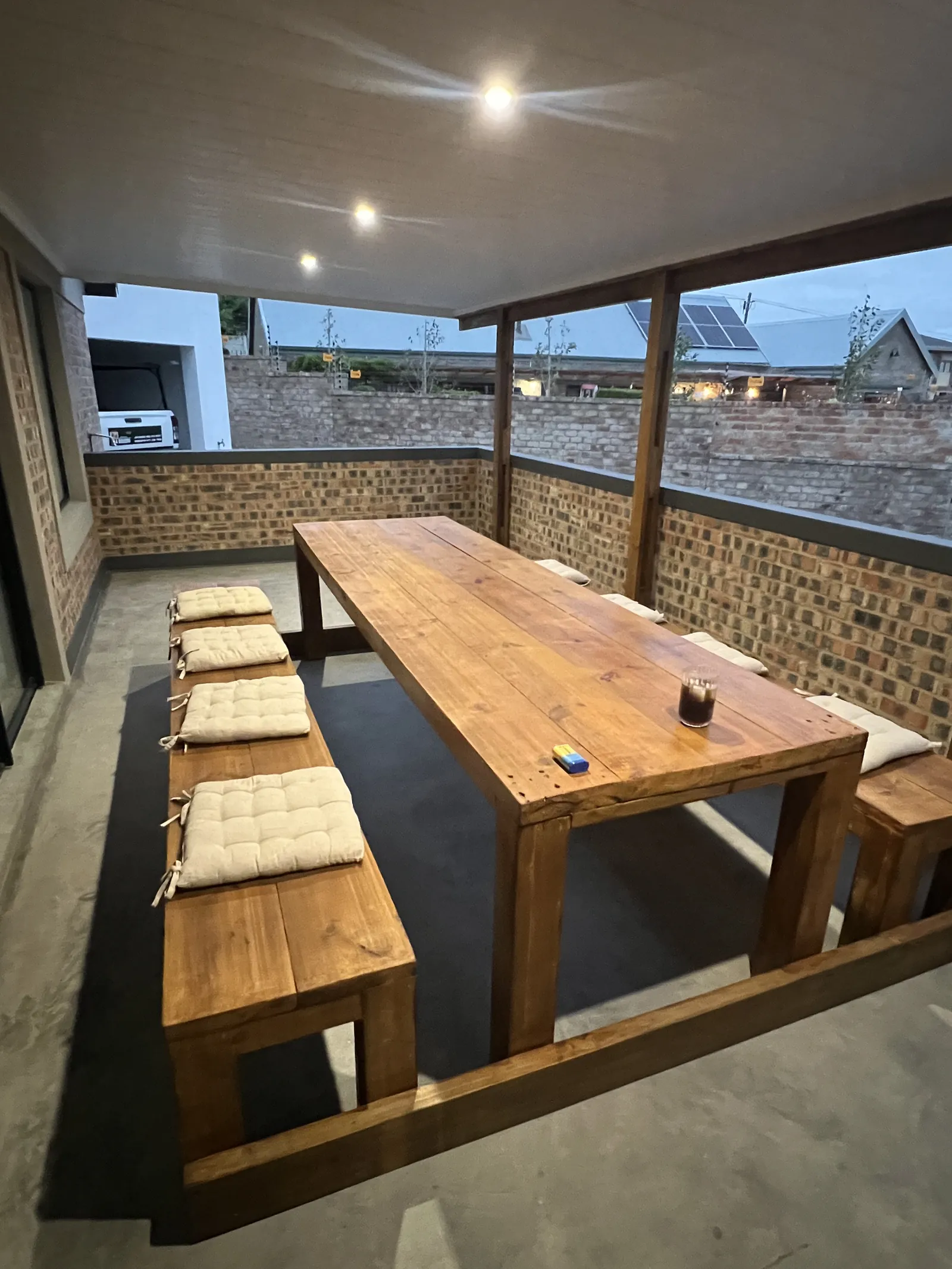 Finished covered balcony entertainment area