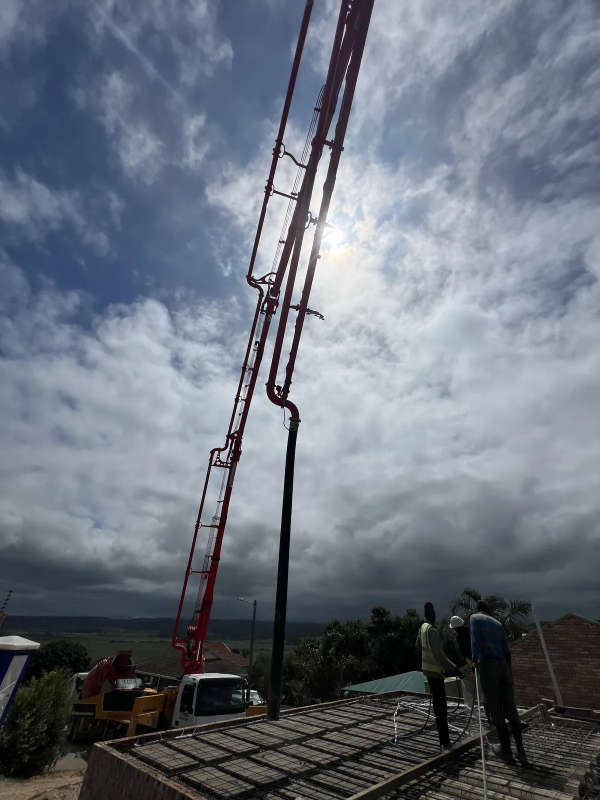 Concrete pump in position for the suspended slab pour