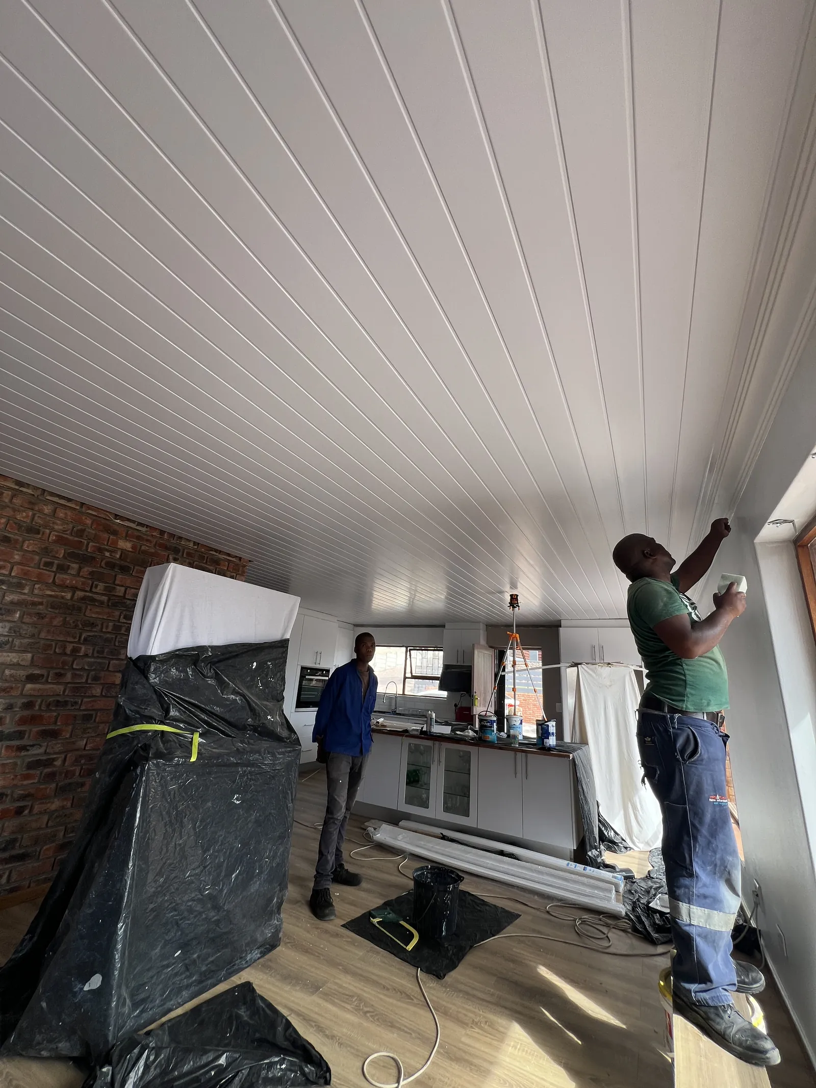 The new PVC ceiling running through to the kitchen