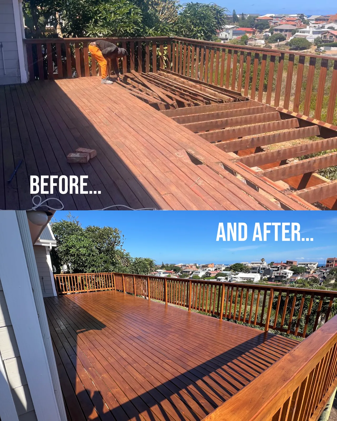 Before and after: the old deck stripped back and rebuilt